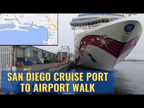 Walk from San Diego Cruise Ship Port Downtown to SAN Airport May 2023 4K