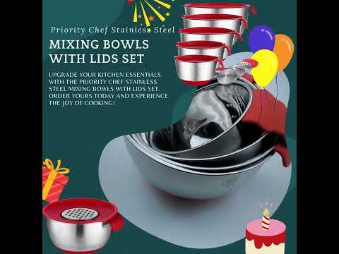 Priority Chef Stainless Steel Mixing Bowls with Lids Set, 3 Grater Attachments,#mixingbowl