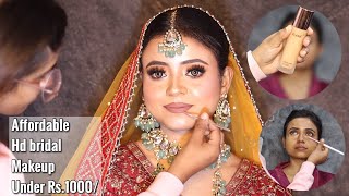 UNDER RS.1000/ BRIDAL MAKEUP | AFFORDABLE H.D BRIDAL MAKEUP ✅ TUTORIAL | TRYING FLICKA FOUNDATION