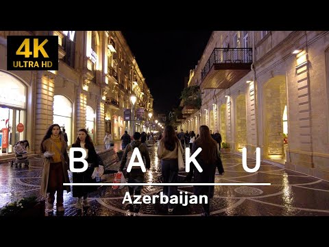 Night Baku  I   Walking Rainy Baku  I   비내린 가을 주말 저녁 바쿠 니자미거리 산책