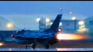 【4K】航空自衛隊　築城基地Ｆ２　アフターバーナー離陸上昇。Fighter F2 takes off with afterburner.