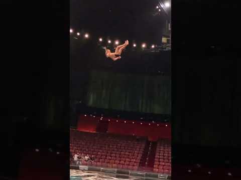 Flyyy 🤯 how far would you fly? #circus #acrobat #dive #russianswing #shorts Performer: Papi