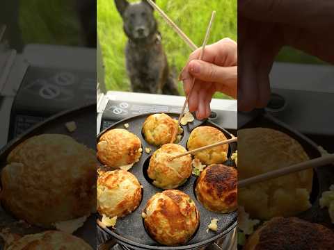 Pancake balls in my solo camp #outdoorcooking #campfood #vanlife #easyrecipes #takoyaki