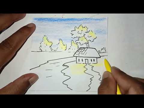 Easy Scenery drawing with colour/How to draw scenery easy step by step /Simple Natural Scenery.