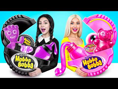 Wednesday vs Barbie Cooking Challenge! Pink vs Black Food Challenge by YUMMY JELLY