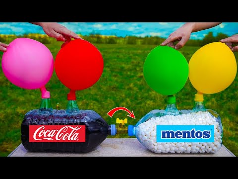 Experiment: Cola-cola VS Mentos & Giant Balloons