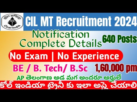 Coal India Limited CIL Management Trainee Recruitment 2024 Telugu|CIL MT Apply Online Starts on 29th