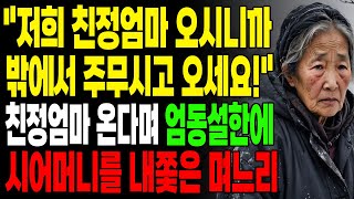 "저희 친정엄마 오시니까 밖에서 주무시고 오세요!" 친정엄마 온다며 엄동설한에 시어머니를 내쫓은 며느리 | 오디오북 | 사연라디오 | 인생이야기 | 부모자식 | 노년의지혜 |