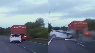 Teen Driving 100 MPH Crashes into Truck