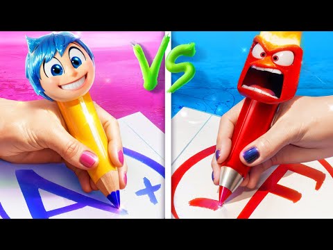 INSIDE OUT 2: First Day of School! Genius Hacks by Oki Toki: Joy vs Anger