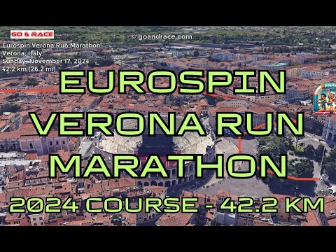 Eurospin Verona Run Marathon (2024): fly over the marathon course! Video of the race path.