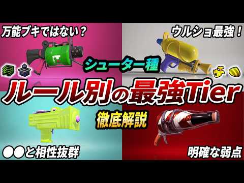 ルール別の最強はこれ！現環境シューター種のルール毎の強さTier表を解説【スプラトゥーン3】【初心者必見】【 アプデ / 最強武器 / ティア表 / 武器ランキング / スシ / 環境武器 / 52】