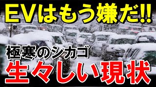 【海外の反応】EVに買い替えて大崩壊！トヨタ潰し大失敗！極寒のアメリカでEVが大量にダウン！寒波のシカゴでテスラEVが墓場のように捨てられる事態に！【世界のJAPAN】