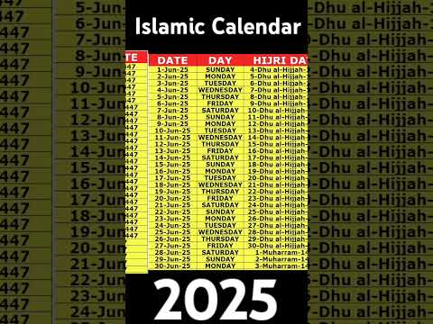 Islamic Calendar 2025 | Hijri Calendar 2025 | Urdu Calendar 2025 | #shorts #Calendar #islamic