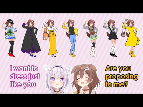 Okayu imitates Korone's fashion sense [hololive] [ENG sub]