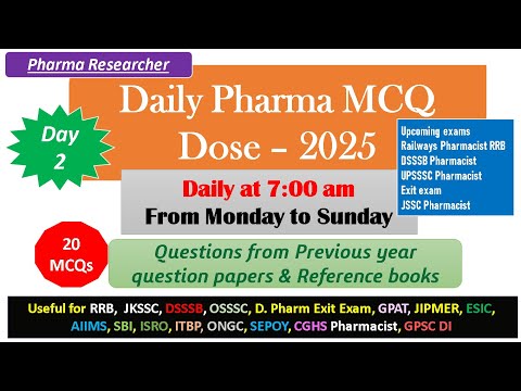 Day 2 Daily Pharma MCQ Dose Series 2025 II 20 MCQs II #pharmacist #druginspector #gpatexam