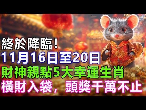 終於降臨！11月16日至20日，財神親點5大幸運生肖，橫財入袋，頭獎千萬不止！窮人也能一夜翻身，福報逆天！錯過將悔恨10年