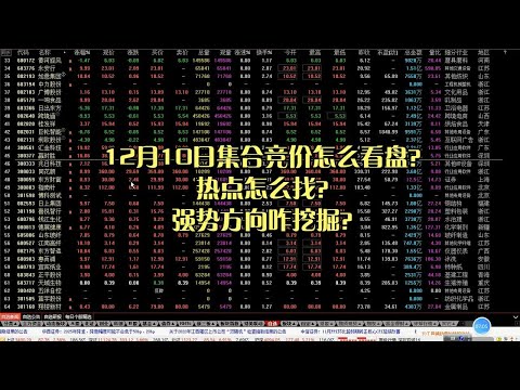 12月10日集合竞价怎么看盘？热点怎么找？强势方向咋挖掘？