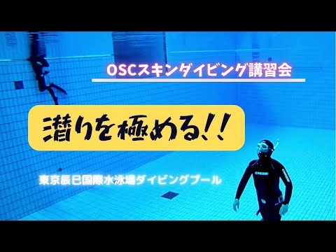 ジャックナイフ・フィートファーストを練習して潜りを極めよう！中性浮力もできるの！？OSCスキンダイビング講習会（応用実践編）のスクール風景 in 東京辰巳国際水泳場