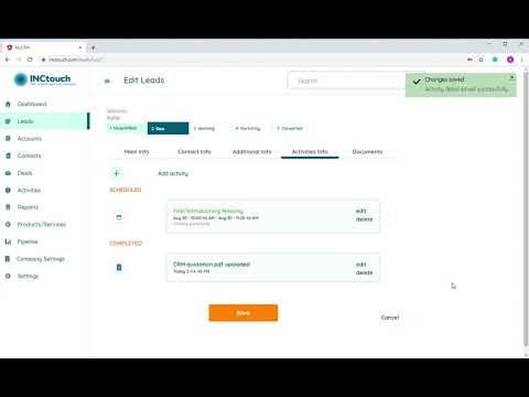 Inctouch CRM Add an Activity to Lead