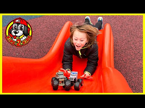 MONSTER TRUCKS PLAY AT THE PARK 🛝 GODZILLA GOES ON A DATE (STABILIZER HELPS HIM FIND WONDER WOMAN)