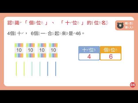 【因材網】N-1-1-S05_認識「個位」、「十位」的位名,並進行位值單位的換算。