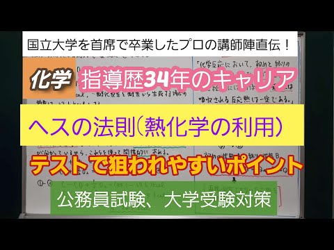 指導歴34年のキャリア[化学・ヘスの法則(熱化学方程式の利用）]深井進学公務員ゼミナール・深井看護医学ゼミナール・深井カウンセリングルーム