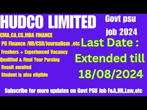 HUDCO Recruitment 2024 Last Date Extended HUDCO #Job Application Form Date Extended #viralvideo