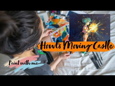 Painting a Studio Ghibli scene | Howl’s Moving Castle | Relaxing Acrylic Timelapse