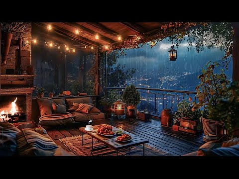 Rainy Night Relaxation: Cozy Balcony with Fireplace And Rain Ambience in 8 Hrs 🌧️Deep Sleep, Healing