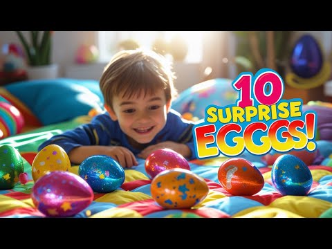 10 Surprise Eggs in Bed 🥚✨ Fun Morning Toy Hunt for Kids!