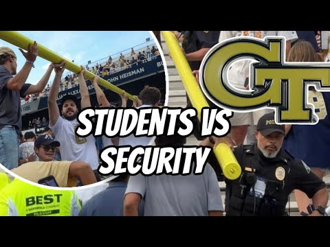 Georgia Tech students battle security for goalposts after Miami win and field storming 😂