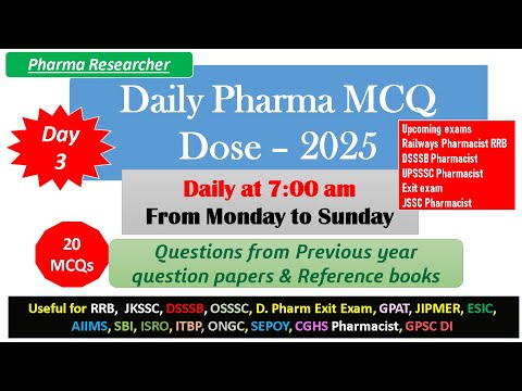 Day 3 Daily Pharma MCQ Dose Series 2025 II 20 MCQs II #pharmacist #druginspector #gpatexam