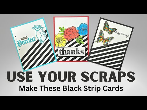 Create Adorable Cards Using Black Paper Strips! #useyourscraps #useyourstash