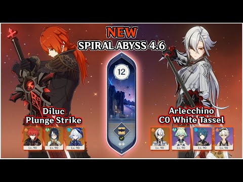 Spiral Abyss 4.6 C0 Arlecchino White Tassel & Diluc DPS Floor 12 Full Stars | Genshin Impact