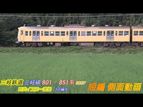 三岐鉄道　三岐線　801・851系　805F　西武イエロー塗装　短編側面動画 2画面