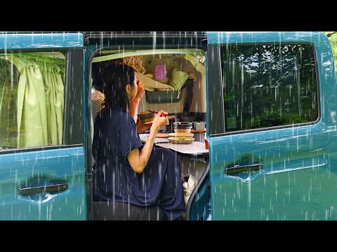 Car Camping |Cooking in the car in the early summer rain. Traveling through the mountains of Okayama