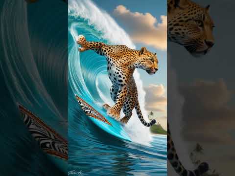 Surfing with AI-Generated Leopards in Hawaii!