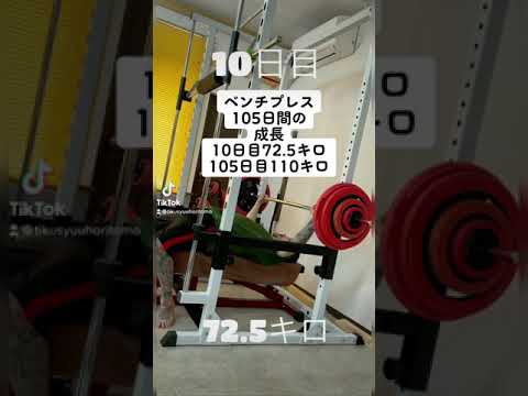 ベンチプレス初心者　105日間の成長　10日目72.5キロ　105日目110キロ半年で120キロを目指し中#ベンチプレス #エブリベンチ