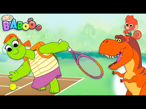 Dino Tennis Cartoon Club Baboo | 1 HOUR VIDEO | Dinosaurs on the tennis court | Learn Dino Names