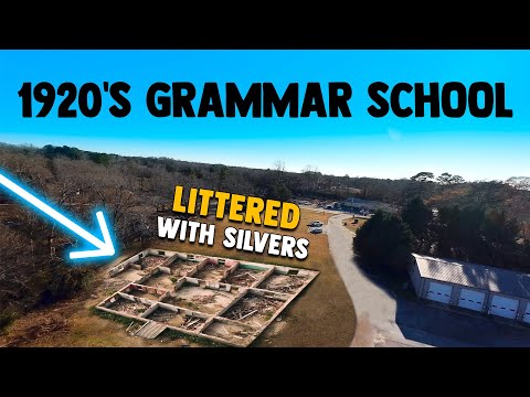 Metal Detecting 1920's Grammar School Littered With Multiple Silver Coins & More!