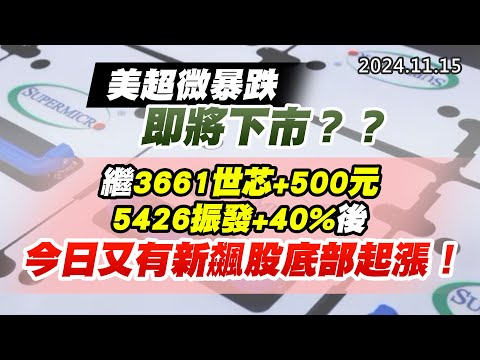 20241115《股市最錢線》#高閔漳 美超微暴跌，即將下市？？””繼3661世芯+500元、5426振發+40%後，今日又有新飆股底部起漲！！