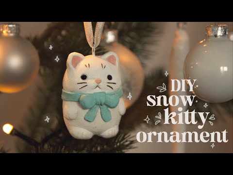 DIY 🎄 Snow Kitty Christmas tree Ornament,  Clay Sculpting (Christmas crafts)