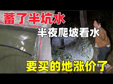 蓄水池的水继续续起来，本来打算买地的主人知道通路的消息又涨价了，本来两万可以买下，现在要二万四，我们另做了打算