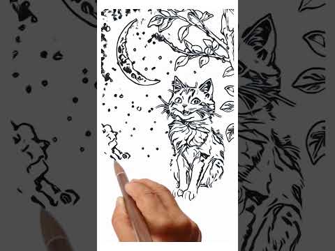 How to draw simple Cat watching the crescent moon.  #drawing #draw #painting I Chill how to draw