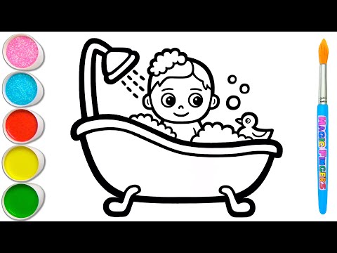 Baby in a Bathtub Picture Drawing, Painting, Coloring for Kids and Toddlers | Let's Draw #352