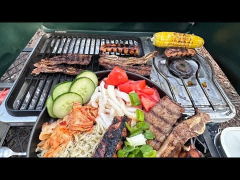 Relaxing Solo Camping  on a Rainy Day - Korean BBQ