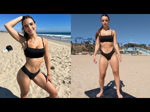 Bikini Girls Squat Workout on Beach!!