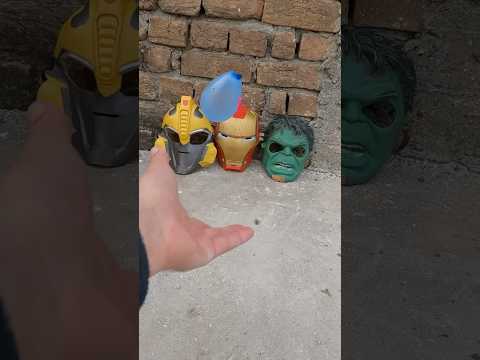 Ironman power vs bumble bee power water balloon bounce slowmotion