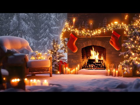 Relaxing Christmas Fireplace Snow Falling🔥❄️Cozy Christmas Fireplace Ambience 🔥 Christmas Wonderland